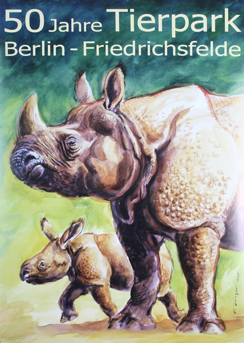 Berlin Zoo poster with rhinos from 2005
